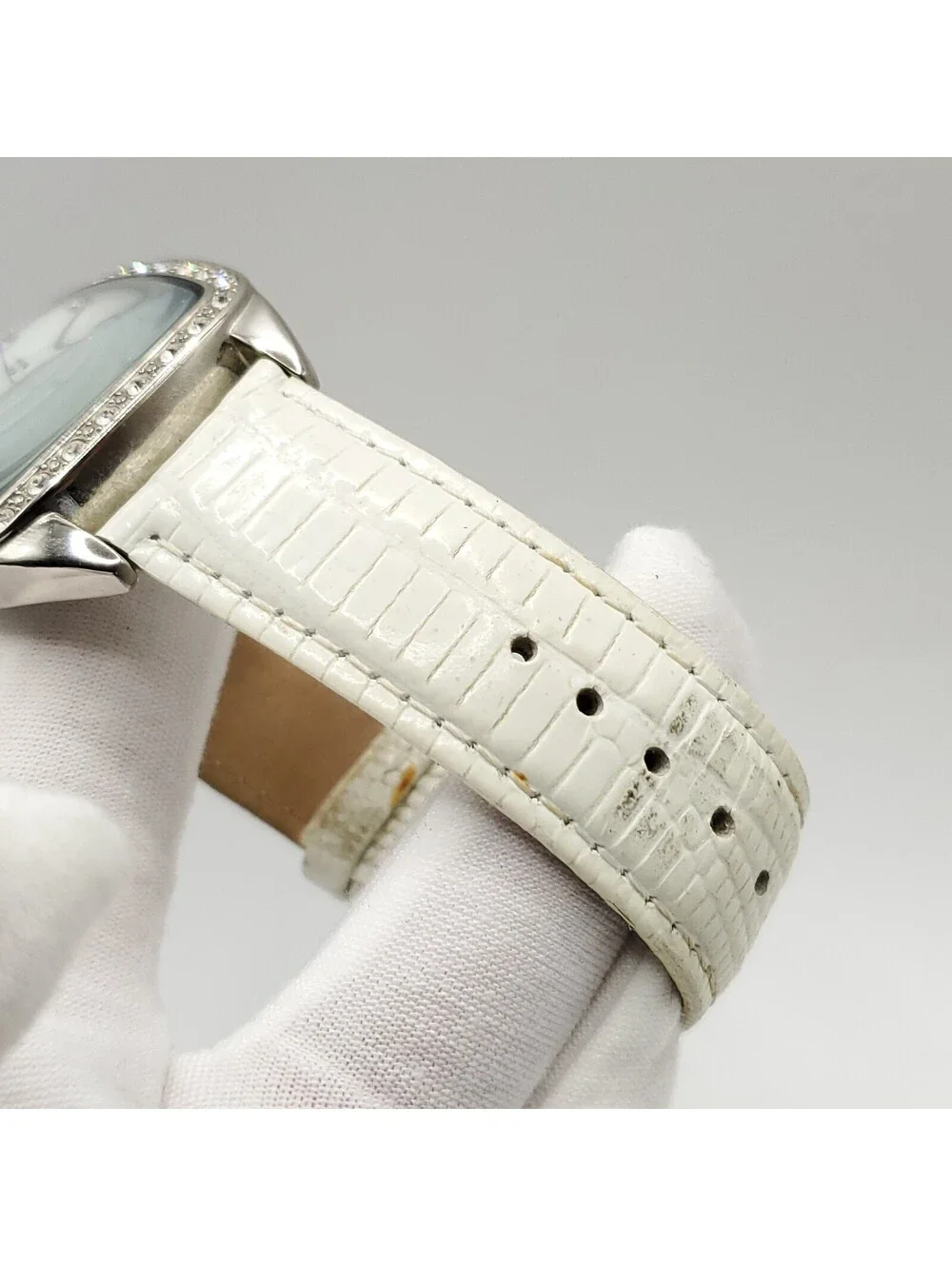 Joan Rivers Classics Watch New Battery White Band 38mm Square MOP Dial